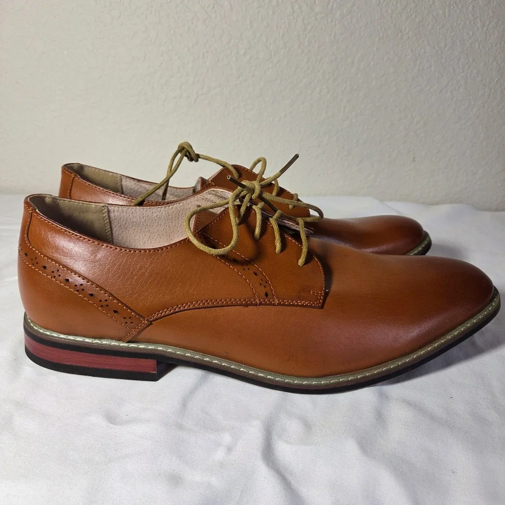 Bruno Marc Princewide-16 Mens Tan Derby Dress Shoes Wide Width Size 14W